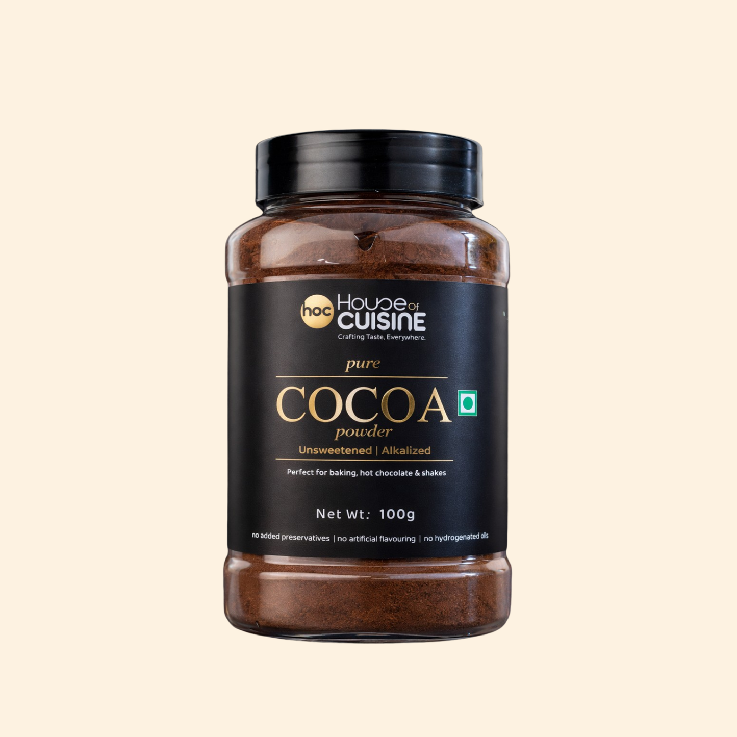 House of Cuisine (HOC) Pure Cocoa Powder 100g | Unsweetened & Alkalized | Rich Dark Chocolate Flavor | Perfect for Baking, Beverages & Desserts