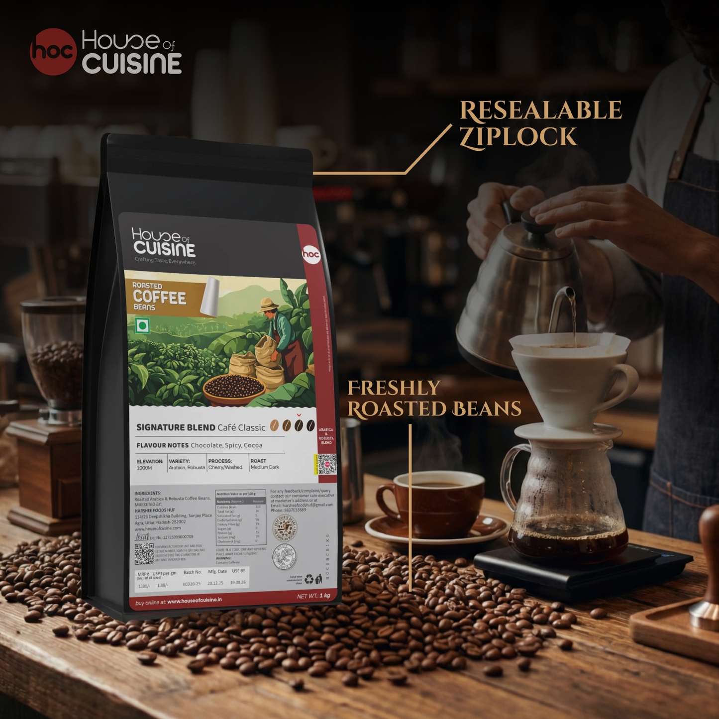 HOC 500g Signature Blend | Coffee Beans Café Style | Strong Roast Coffee Beans
