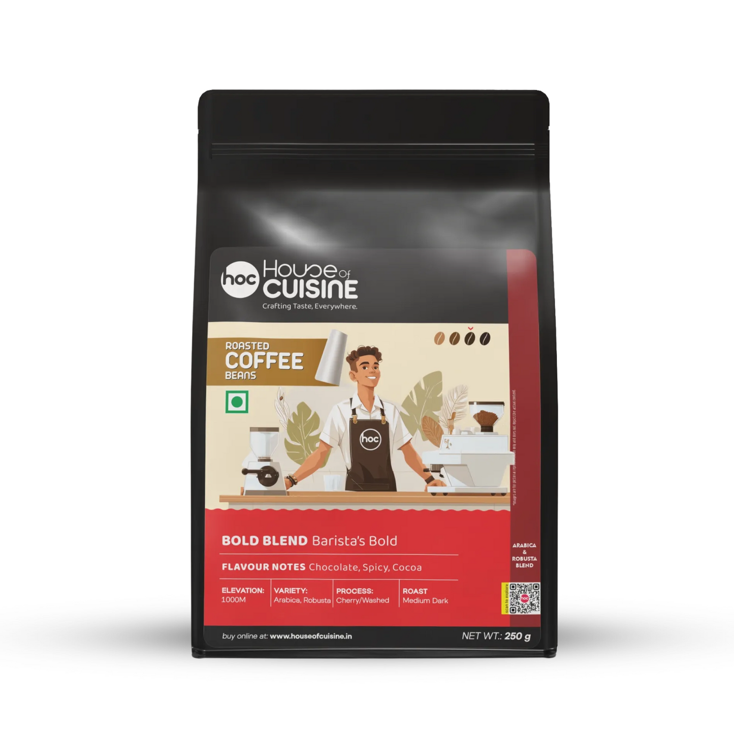 HOC 250g BOLD BLEND Barista Coffee Beans Dark Roast Strong Flavor Coffee Beans