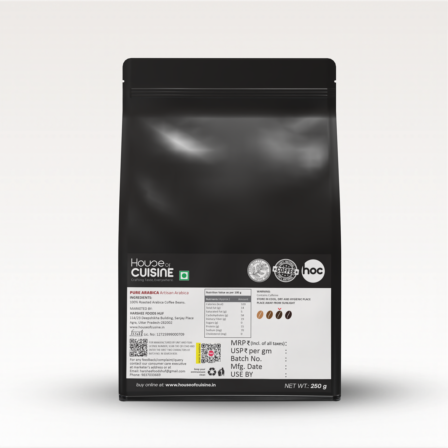 HOC 250g 100% PURE ARABICA | Roasted Coffee Beans