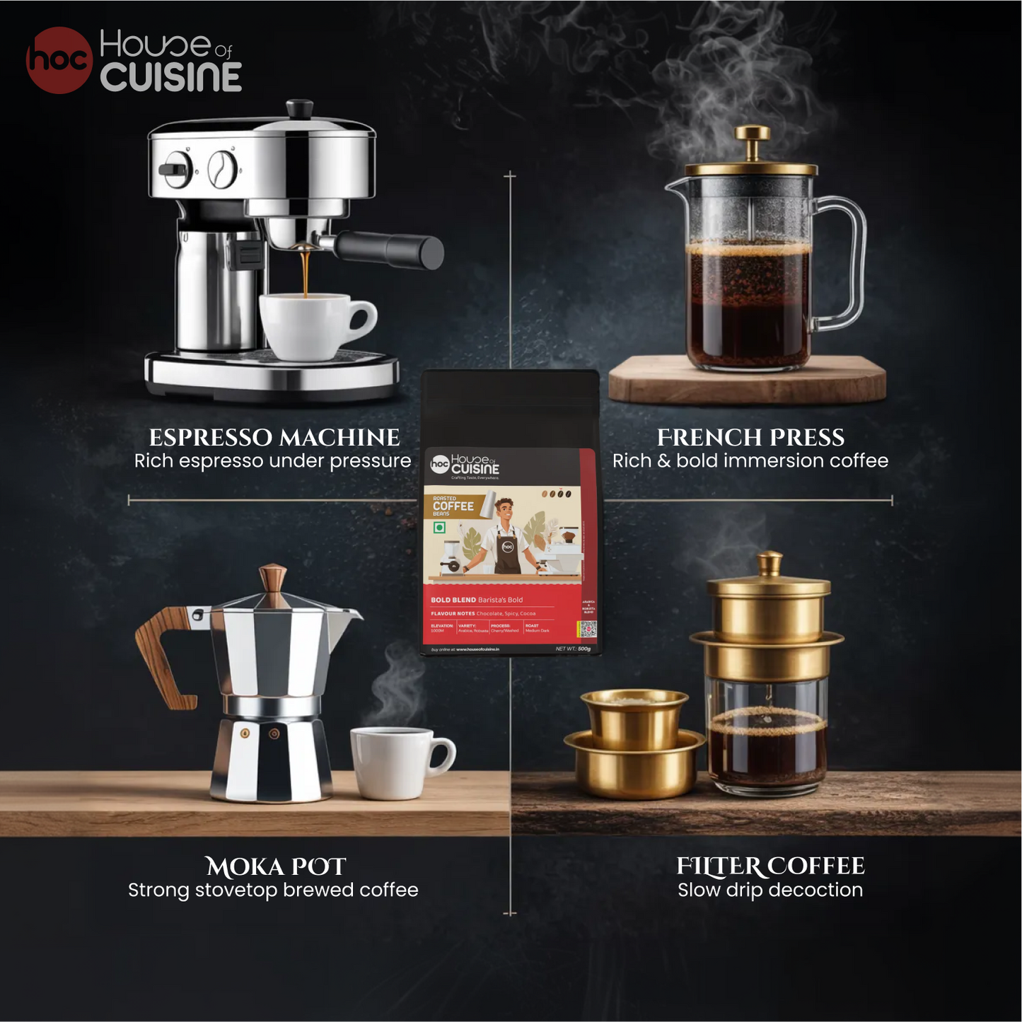 HOC BOLD BLEND 500g  Barista Coffee Beans Dark Roast Strong Flavor Coffee Beans